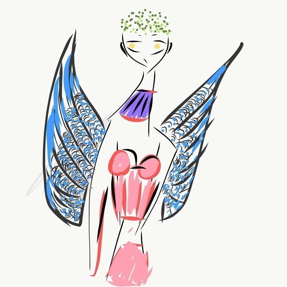 HANDCRAFTED Colorful Abstract Fashion Art with Blue and Pink by me NWT a fairy